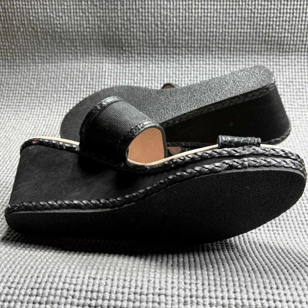 Tommy Bahama Sandals Womens Size 10 Black Kalawai Wedge Leather Fabric Braided